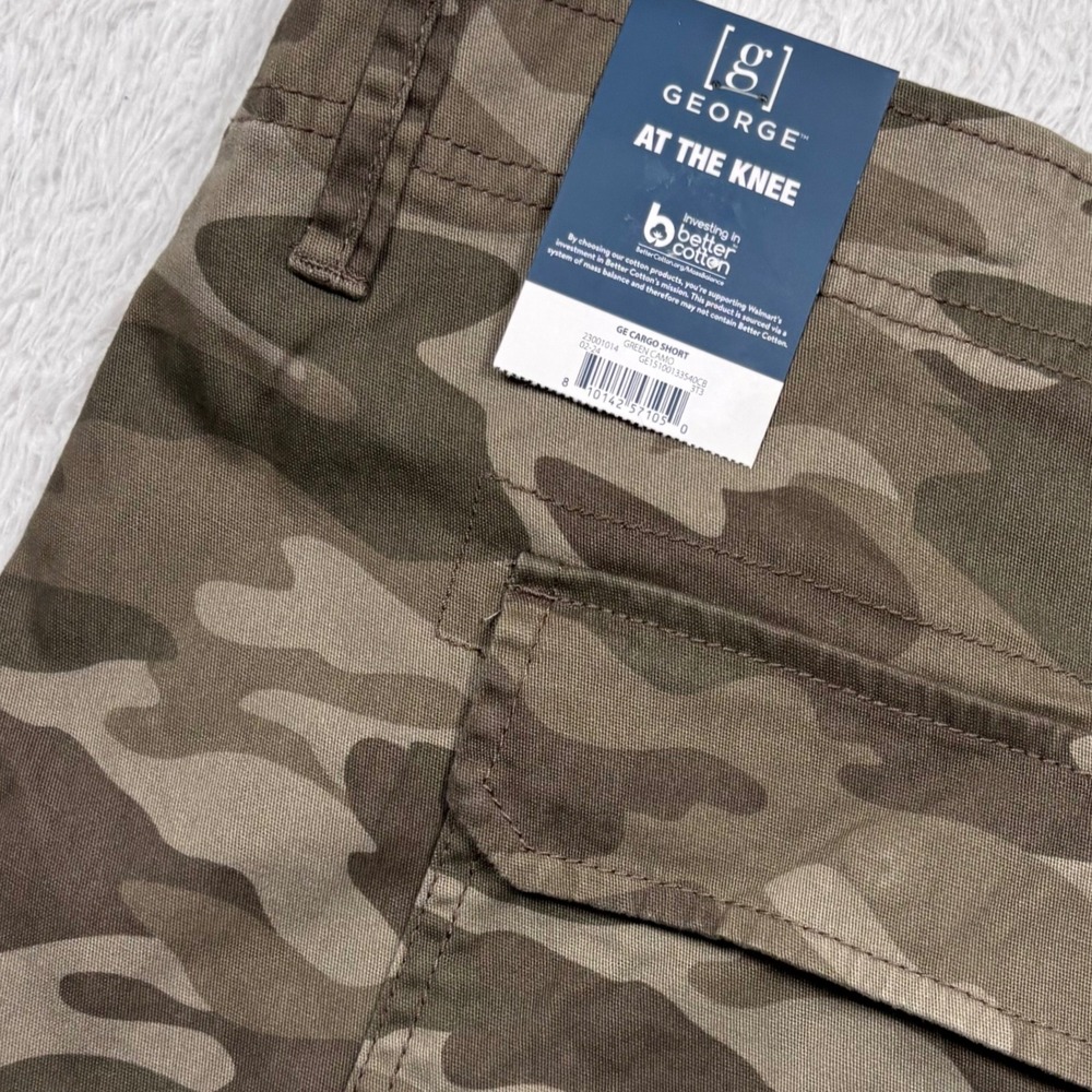 NEW George Cargo Shorts Mens 46 Green Camo Stretch 10" Inseam Street Military